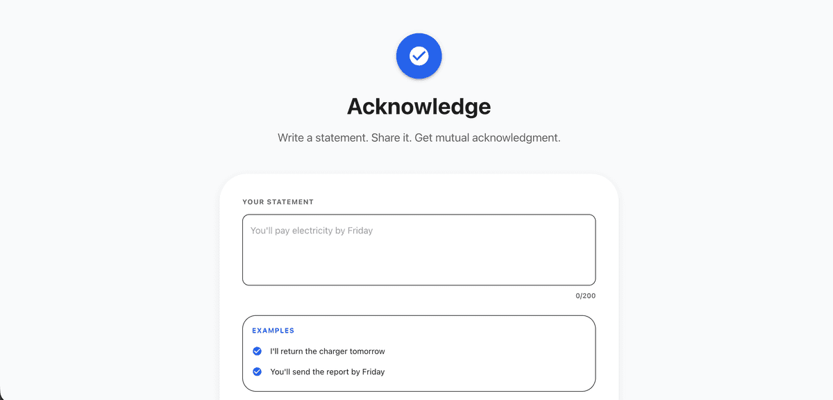 Acknowledge - Simple Social Accountability Tool - Project Screenshot 1 by Tarun Jawla