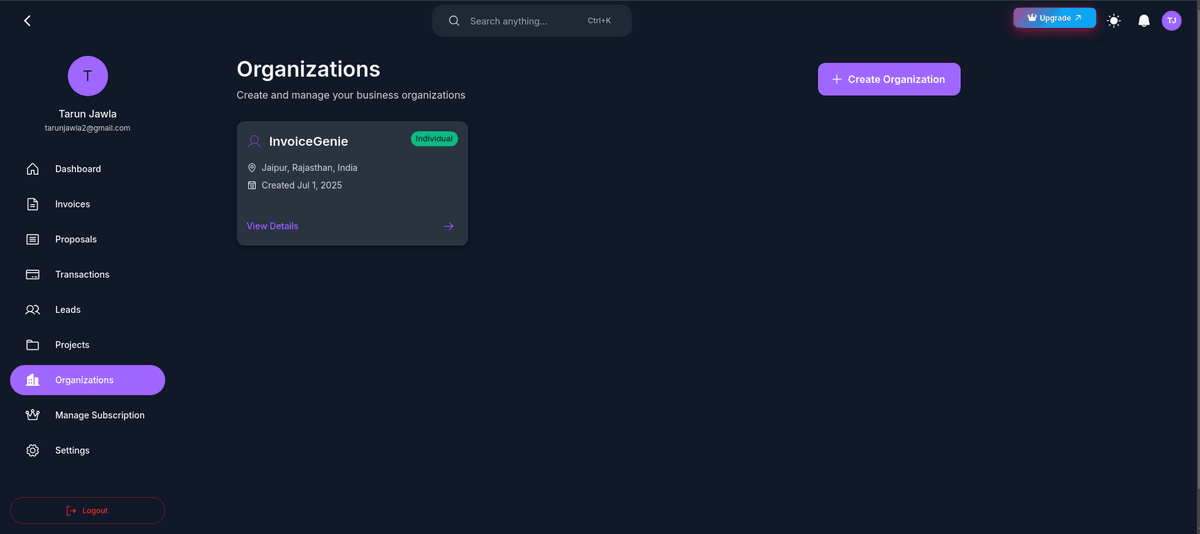 InvoiceGenie - Enterprise Invoice Management Platform - Web Development Project Screenshot 4 by Tarun Jawla