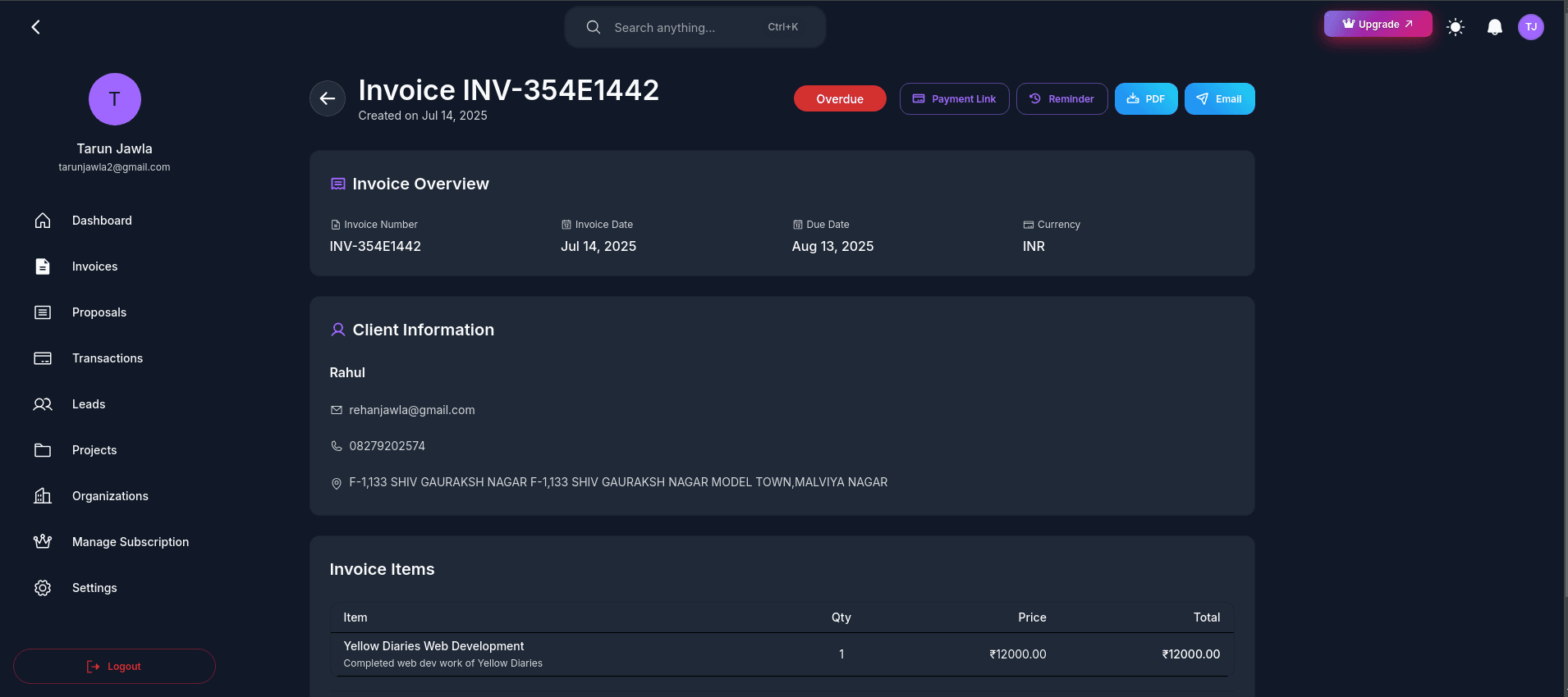 InvoiceGenie Dashboard
