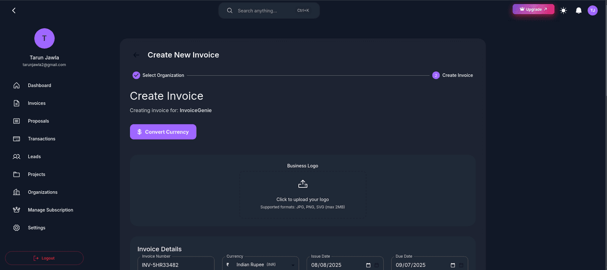 InvoiceGenie - Enterprise Invoice Management Platform - Web Development Project Screenshot 2 by Tarun Jawla