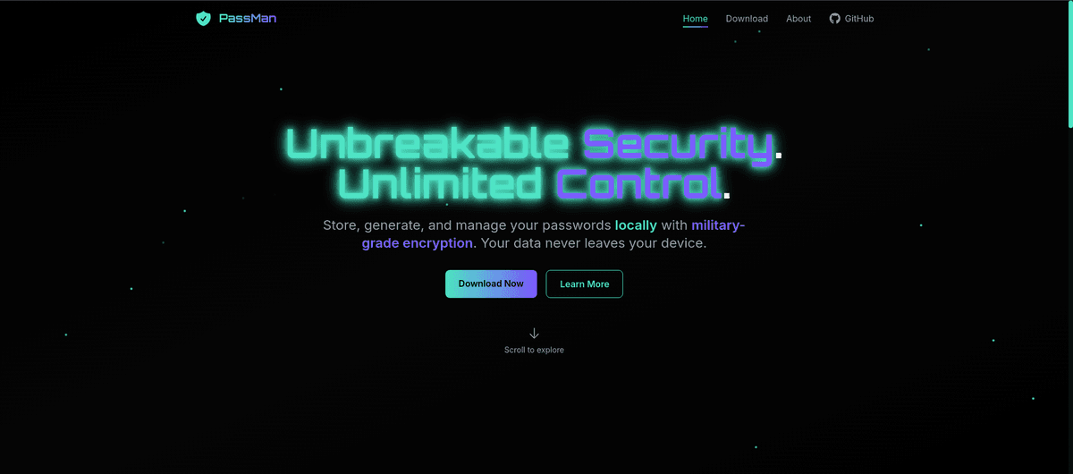 PassMan - Secure Local Password Manager - Web Development Project Screenshot 2 by Tarun Jawla