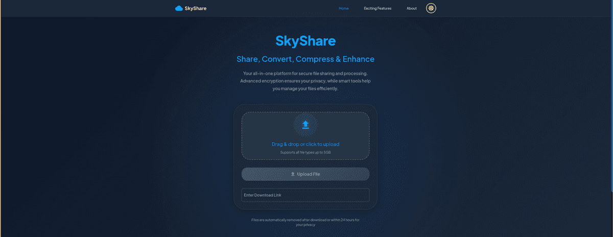 SkyShare - Secure File Sharing Platform - Web Development Project Screenshot 1 by Tarun Jawla
