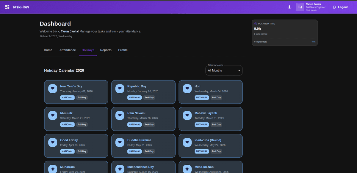 TaskFlow - Team task & attendance platform - Project Screenshot 3 by Tarun Jawla