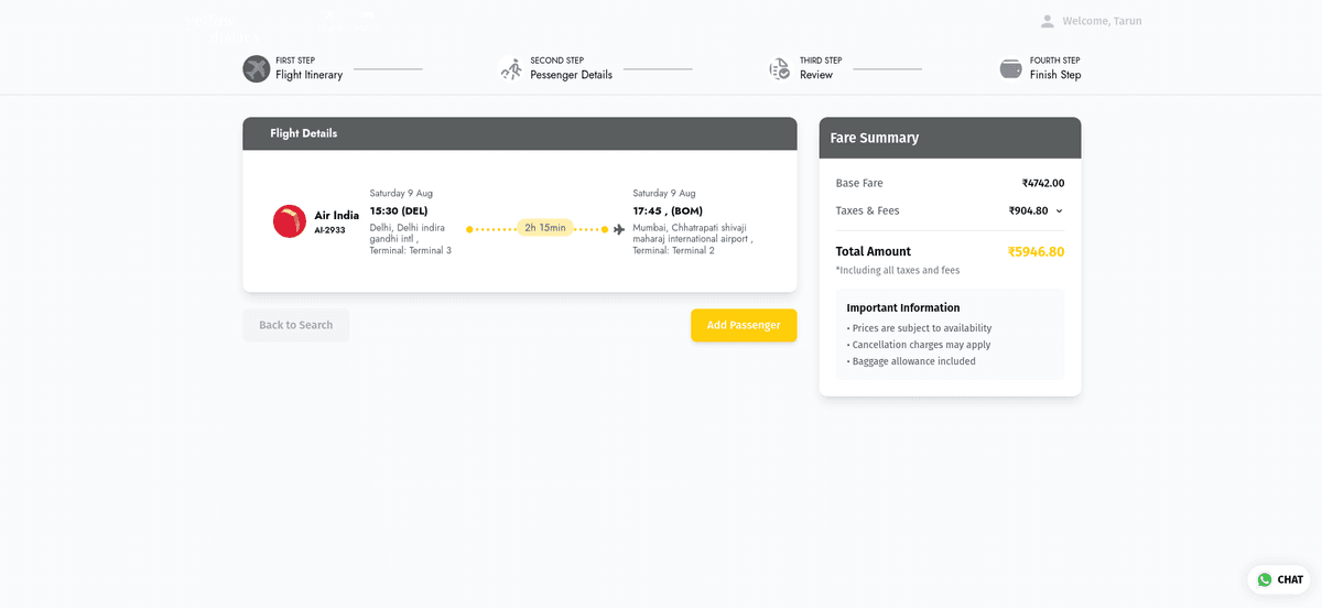 Yellow Diaries - Corporate Travel Booking App - Web Development Project Screenshot 3 by Tarun Jawla