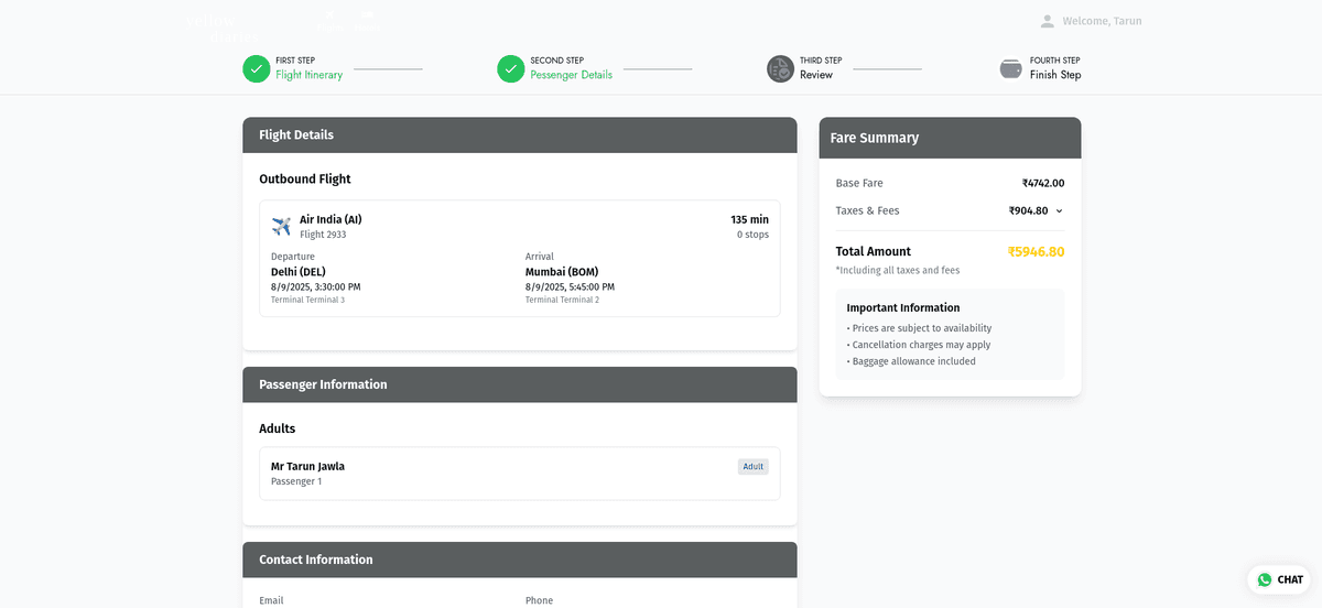 Yellow Diaries - Corporate Travel Booking App - Web Development Project Screenshot 4 by Tarun Jawla